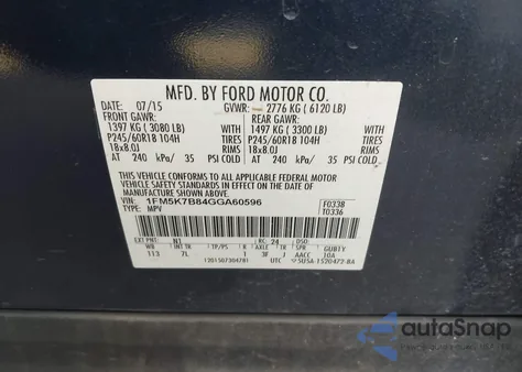 2016 Ford Explorer z USA, uszkodzony, nr VIN 1FM5K7B84GGA60596